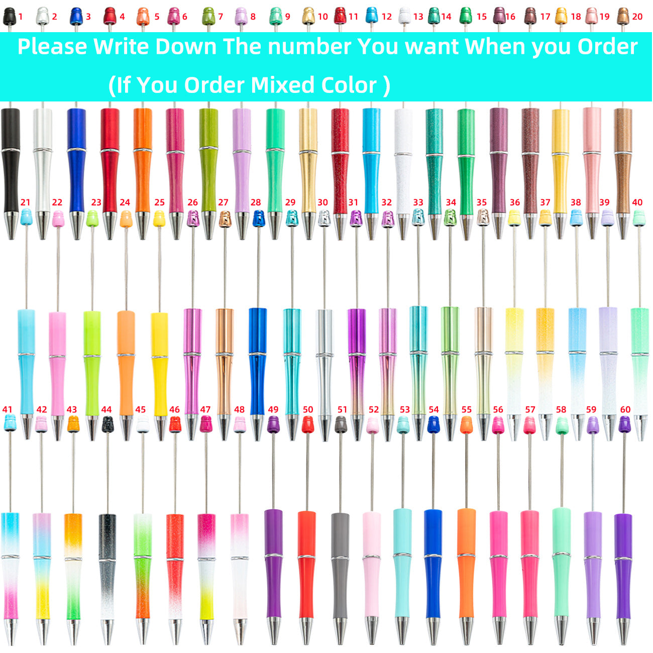 FS2342-10 Pieces Solid Color Plastic beadable Pens