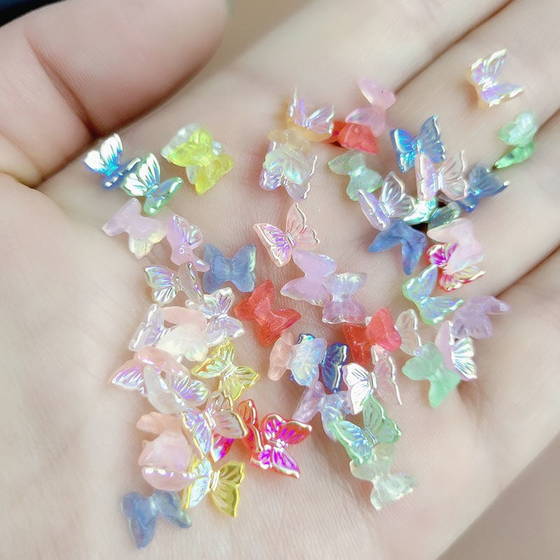 FS0971- 6.5mm*6.5mm  Mixed Color Mini Butterfly Resin Nail Charms For Making Fancy Pen Or Fancy Bead Or Nails