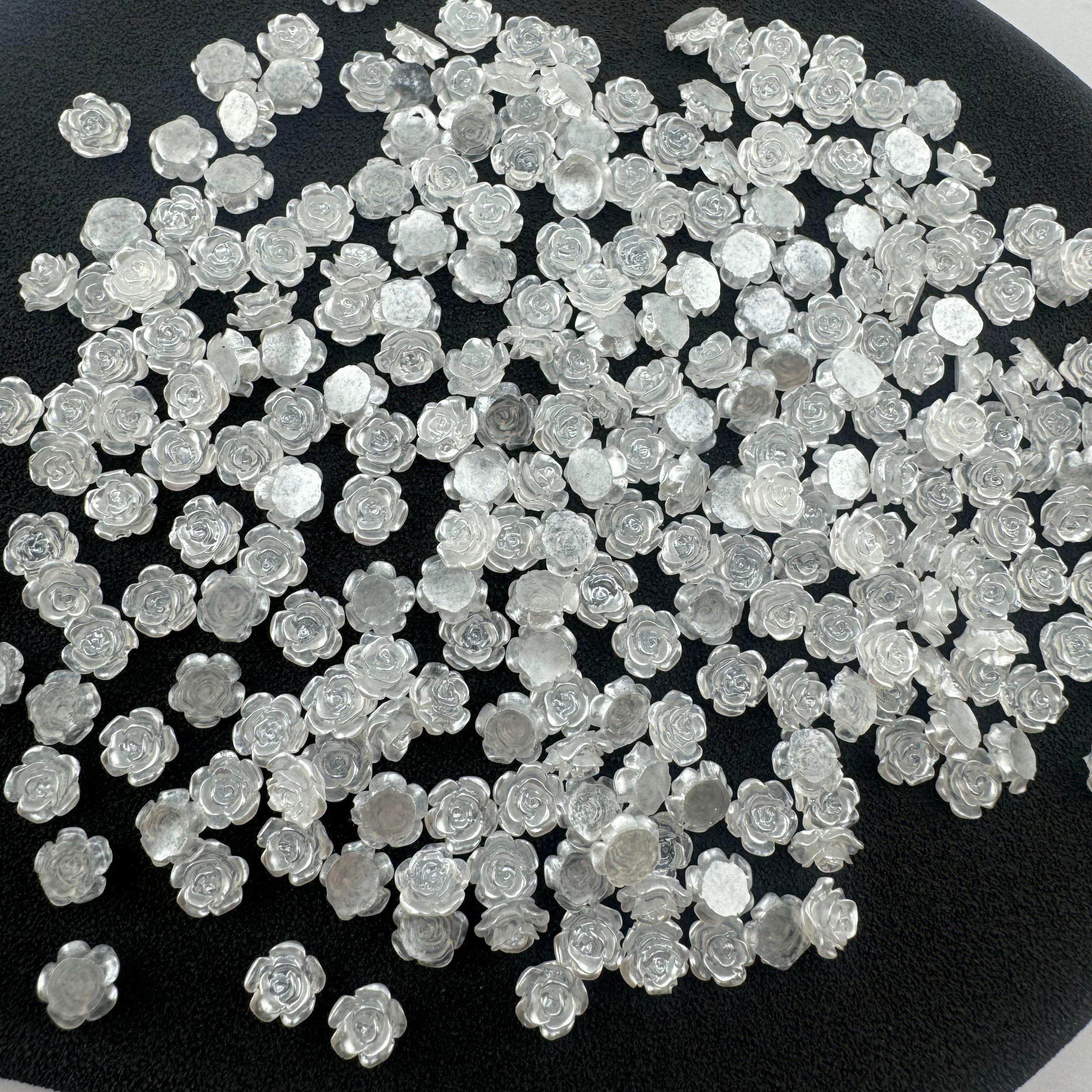 FS1059- 6MM  Mixed Color Pearl Looking  Resin  Rose Flower Nail Charms For making Fancy Pen Or Fancy Bead