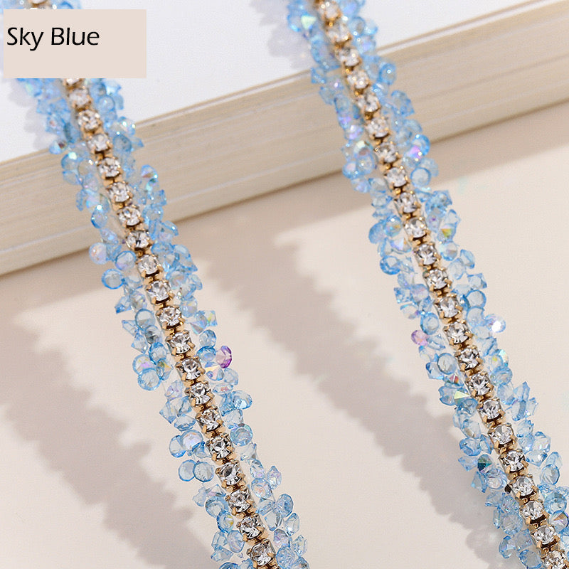 FS1301-0.9cm Width Sugar Diamonds Wraps tapes With Gold Chain In Middle For Making Fancy Bead