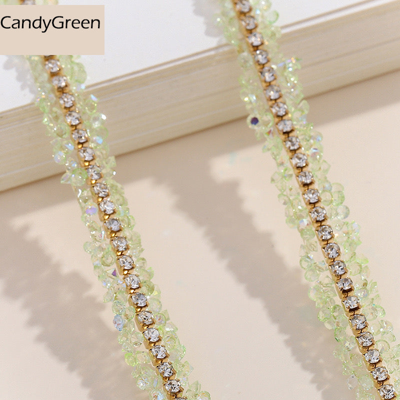 FS1301-0.9cm Width Sugar Diamonds Wraps tapes With Gold Chain In Middle For Making Fancy Bead