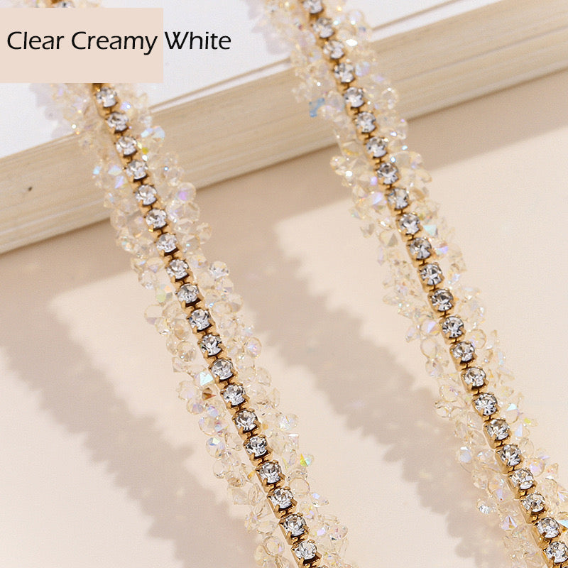 FS1301-0.9cm Width Sugar Diamonds Wraps tapes With Gold Chain In Middle For Making Fancy Bead