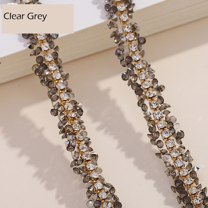 FS1301-0.9cm Width Sugar Diamonds Wraps tapes With Gold Chain In Middle For Making Fancy Bead