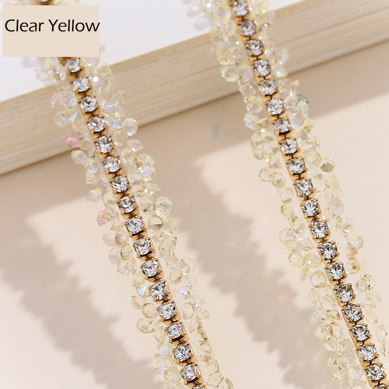 FS1301-0.9cm Width Sugar Diamonds Wraps tapes With Gold Chain In Middle For Making Fancy Bead