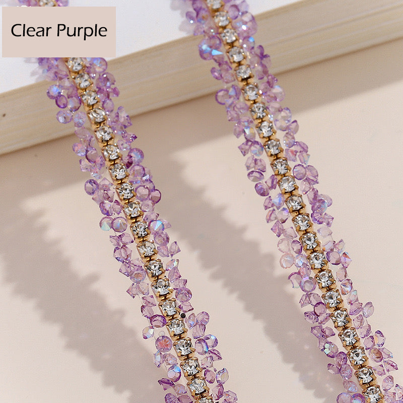FS1301-0.9cm Width Sugar Diamonds Wraps tapes With Gold Chain In Middle For Making Fancy Bead