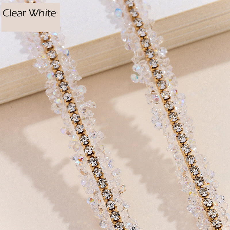 FS1301-0.9cm Width Sugar Diamonds Wraps tapes With Gold Chain In Middle For Making Fancy Bead