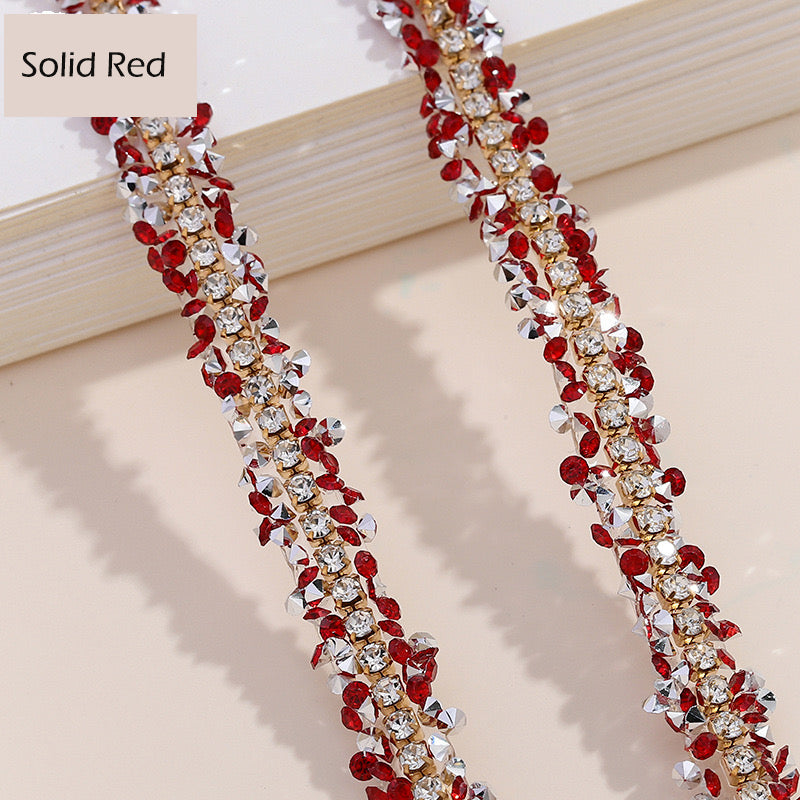 FS1301-0.9cm Width Sugar Diamonds Wraps tapes With Gold Chain In Middle For Making Fancy Bead