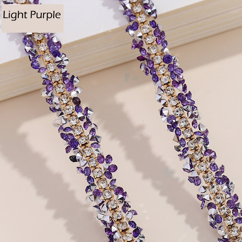 FS1301-0.9cm Width Sugar Diamonds Wraps tapes With Gold Chain In Middle For Making Fancy Bead