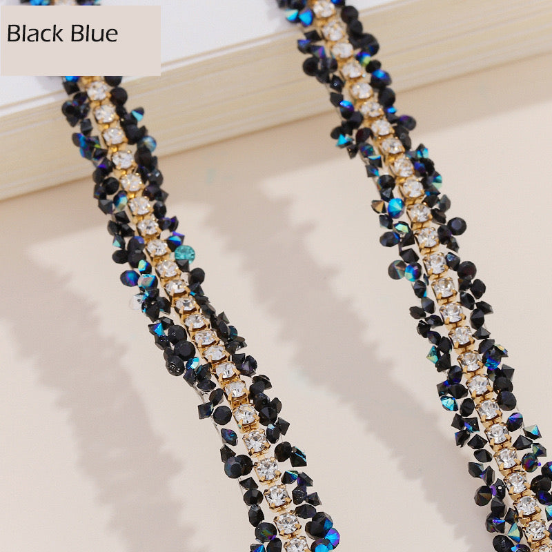 FS1301-0.9cm Width Sugar Diamonds Wraps tapes With Gold Chain In Middle For Making Fancy Bead