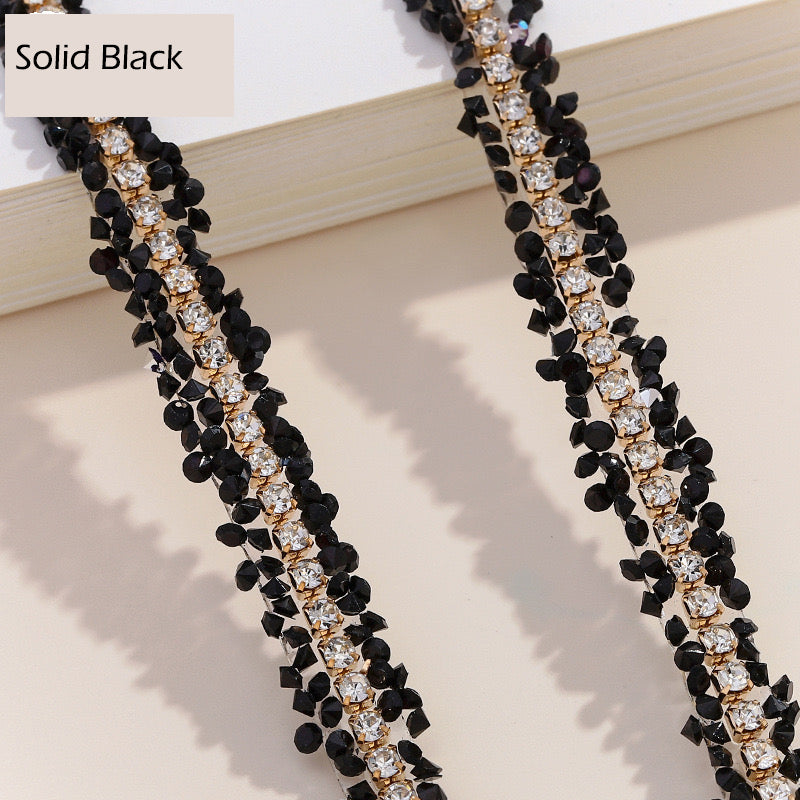 FS1301-0.9cm Width Sugar Diamonds Wraps tapes With Gold Chain In Middle For Making Fancy Bead