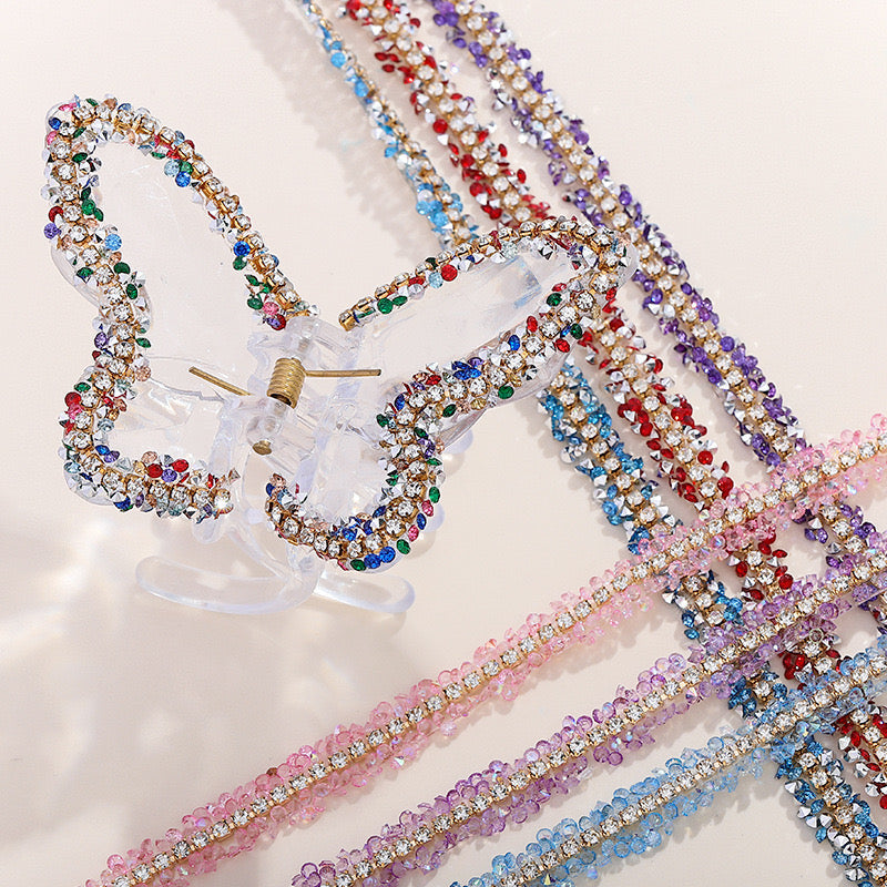 FS1301-0.9cm Width Sugar Diamonds Wraps tapes With Gold Chain In Middle For Making Fancy Bead