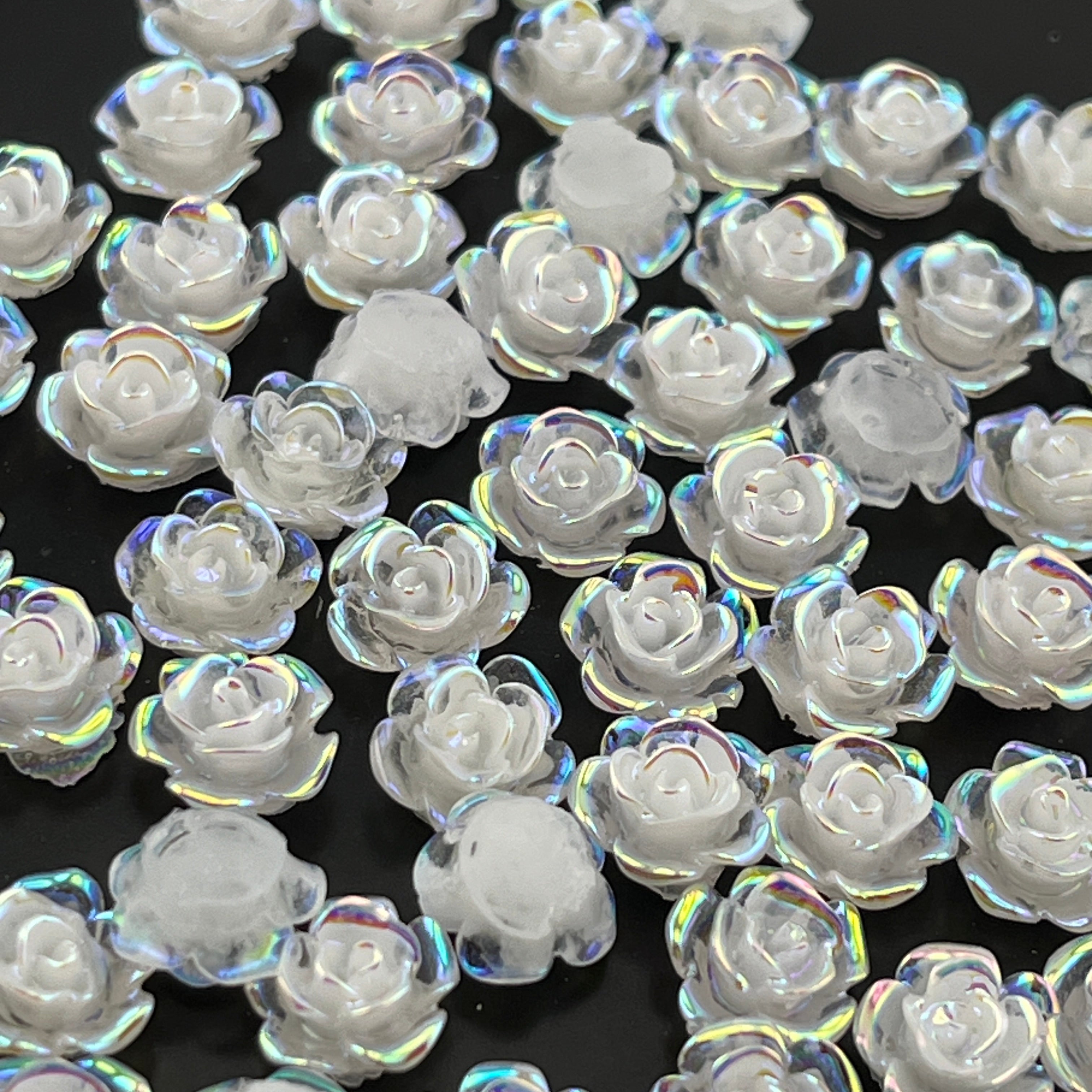 FS1505-8MM UV Glowing Rose Flower Nail Resin Charms For Making Fancy Pen Or Fancy Beads