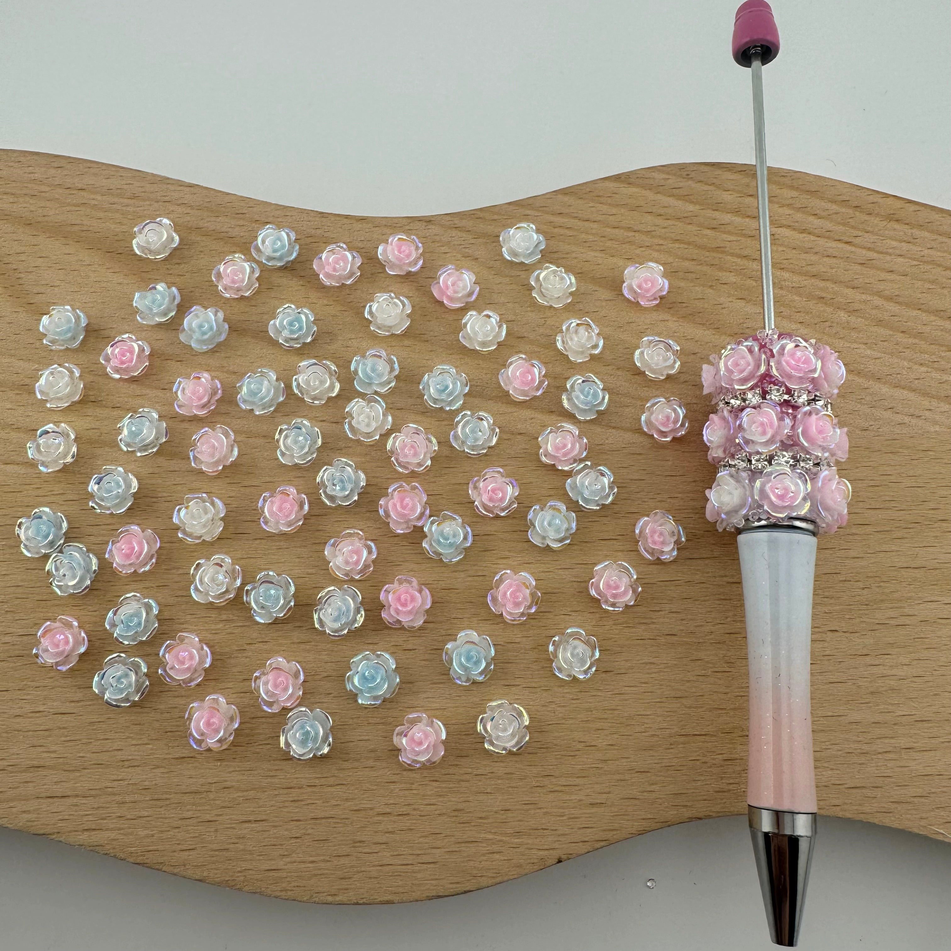 FS1505-8MM UV Glowing Rose Flower Nail Resin Charms For Making Fancy Pen Or Fancy Beads