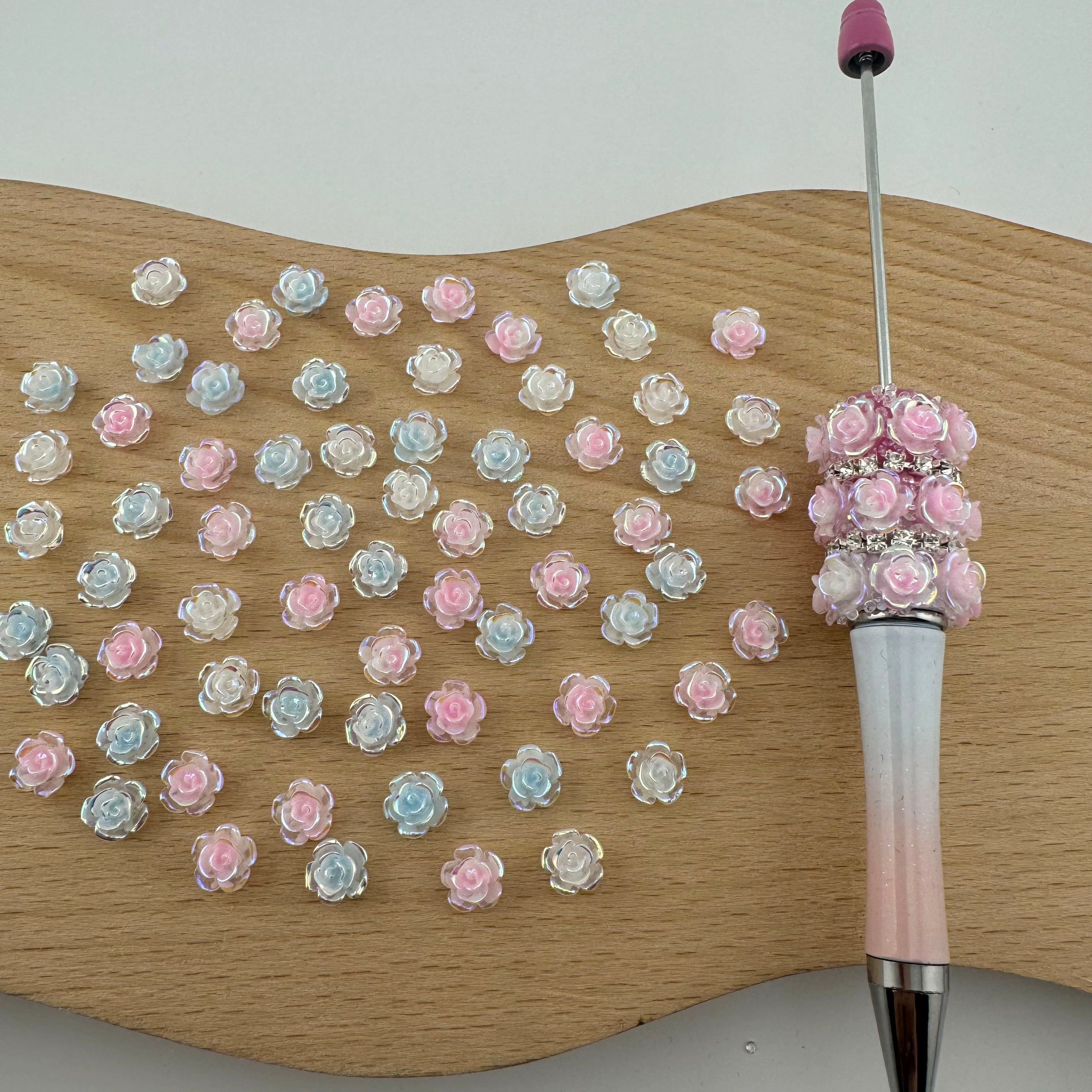 FS1505-8MM UV Glowing Rose Flower Nail Resin Charms For Making Fancy Pen Or Fancy Beads