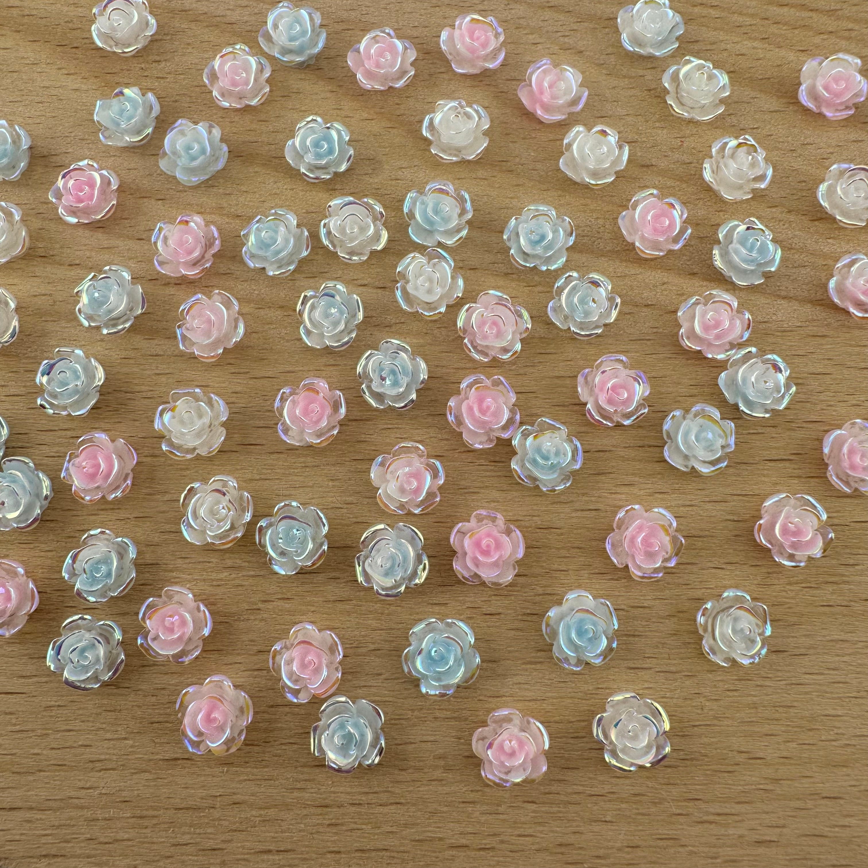 FS1505-8MM UV Glowing Rose Flower Nail Resin Charms For Making Fancy Pen Or Fancy Beads