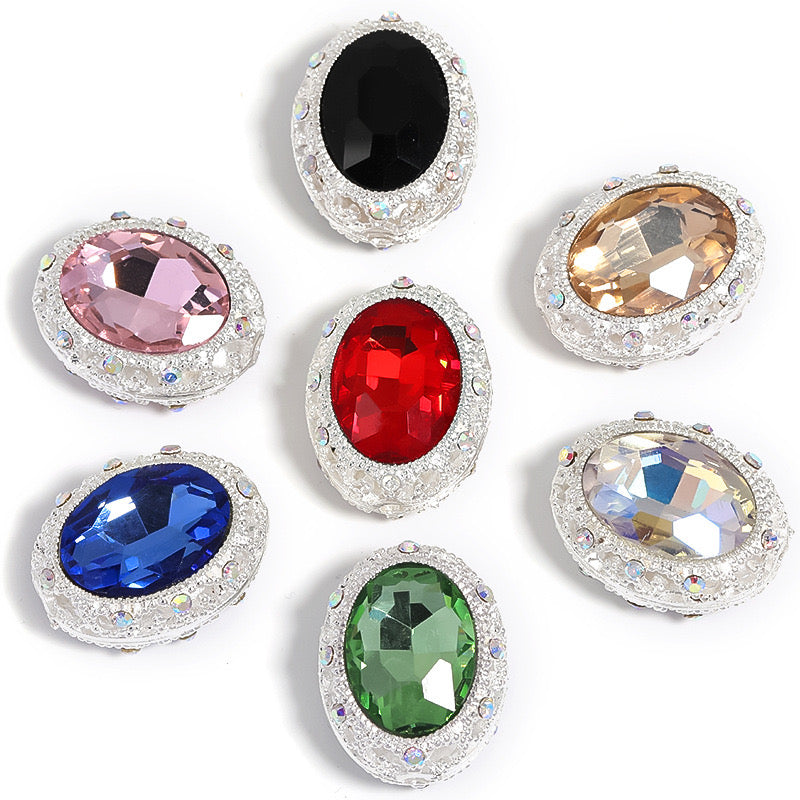 FS0358- 19MM Mixed Color Oval Diamond Alloy Beads Fit For Beadable Pens