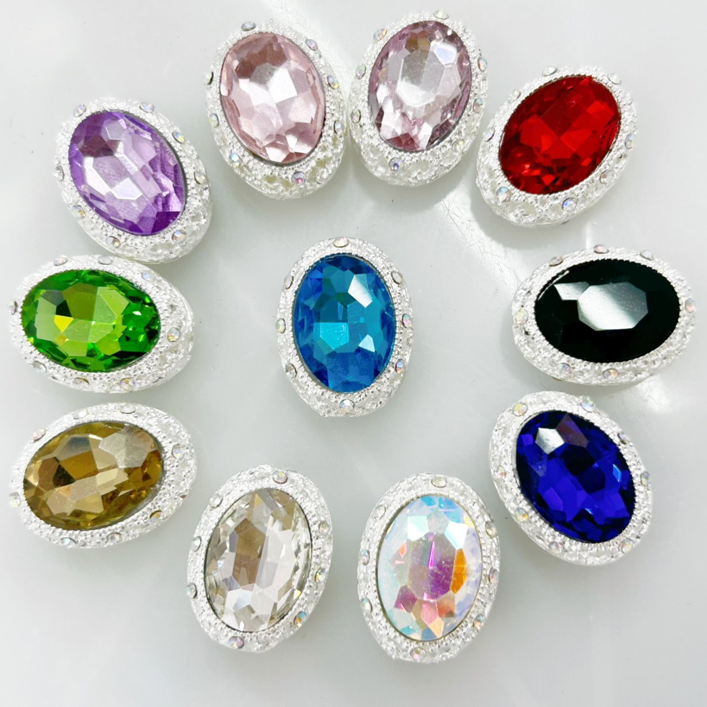 FS0358- 19MM Mixed Color Oval Diamond Alloy Beads Fit For Beadable Pens