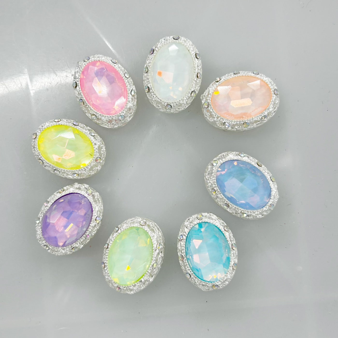 FS0358- 19MM Mixed Color Oval Diamond Alloy Beads Fit For Beadable Pens