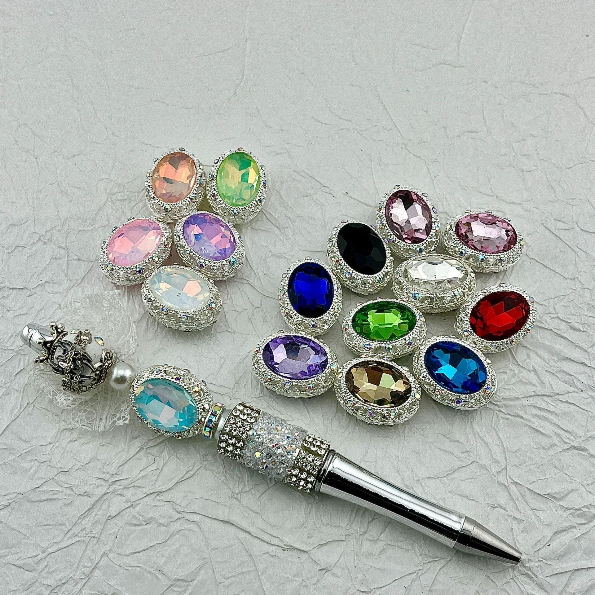 FS0358- 19MM Mixed Color Oval Diamond Alloy Beads Fit For Beadable Pens