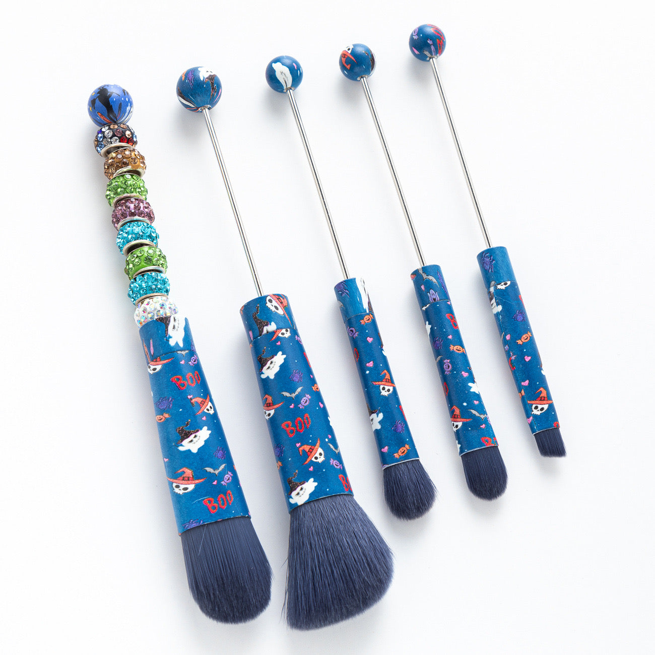 FS2816-Metal Beadable Halloween Printed Makeup Brushes（Five In A Set）
