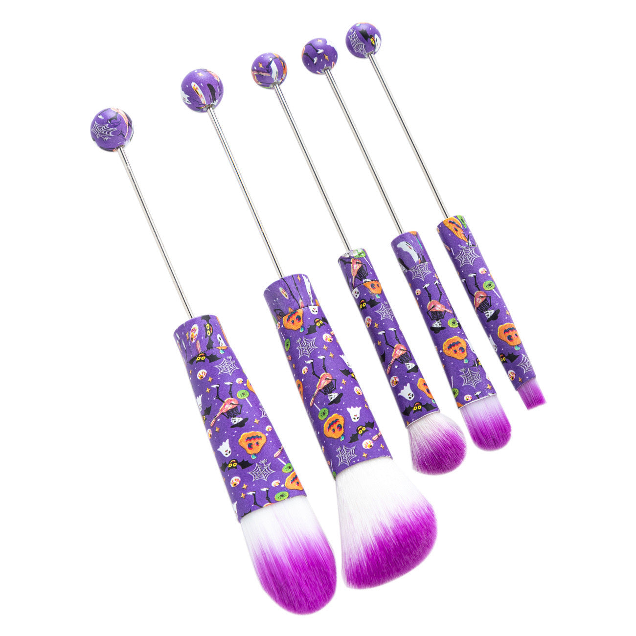 FS2816-Metal Beadable Halloween Printed Makeup Brushes（Five In A Set）
