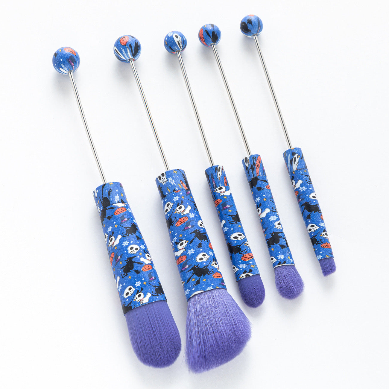 FS2816-Metal Beadable Halloween Printed Makeup Brushes（Five In A Set）