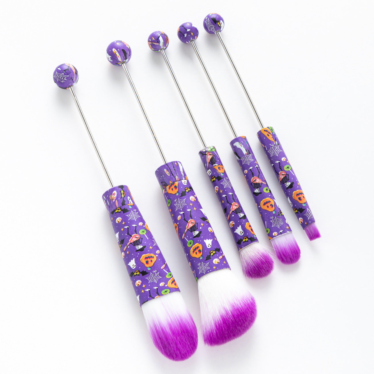 FS2816-Metal Beadable Halloween Printed Makeup Brushes（Five In A Set）
