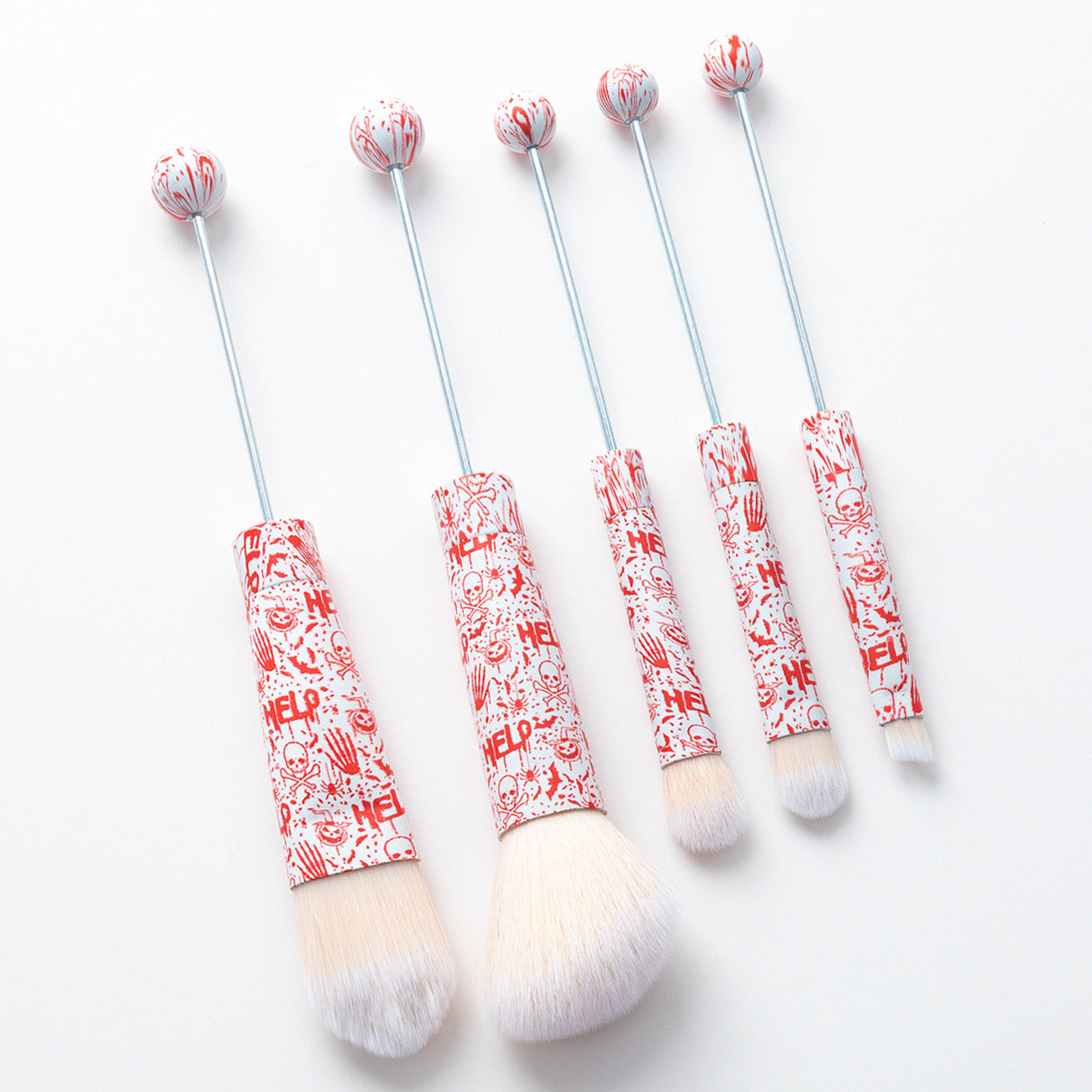 FS2816-Metal Beadable Halloween Printed Makeup Brushes（Five In A Set）