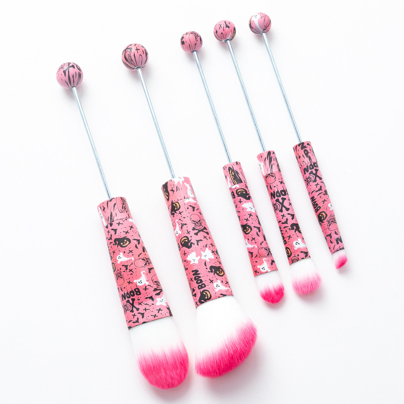 FS2816-Metal Beadable Halloween Printed Makeup Brushes（Five In A Set）