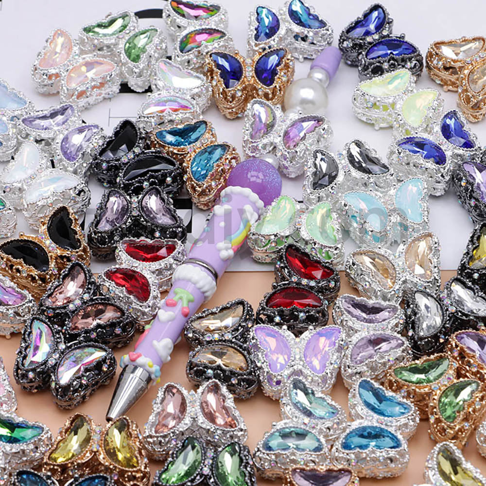 FS0359- 30MM Mixed Color UV Plating Diamond Alloy Butterfly Reads Fit For Beadable Pens