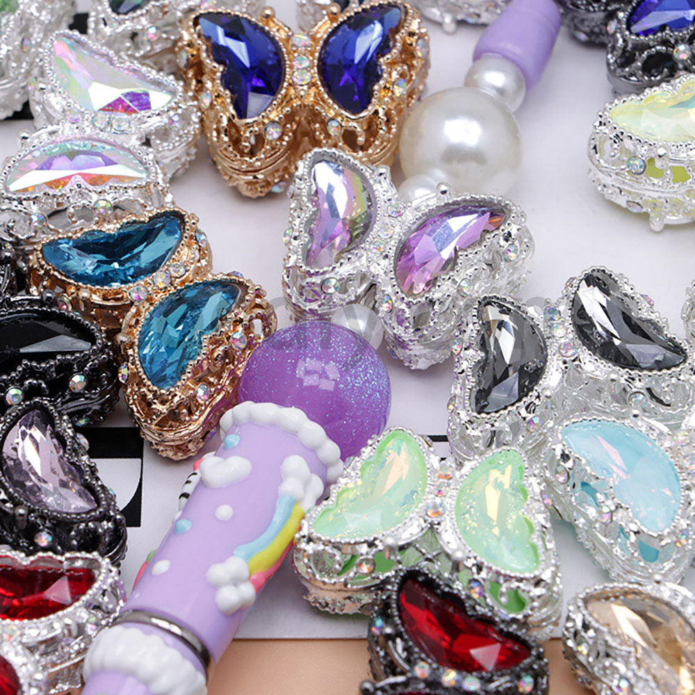 FS0359- 30MM Mixed Color UV Plating Diamond Alloy Butterfly Reads Fit For Beadable Pens