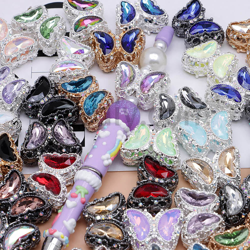 FS0359- 30MM Mixed Color UV Plating Diamond Alloy Butterfly Reads Fit For Beadable Pens