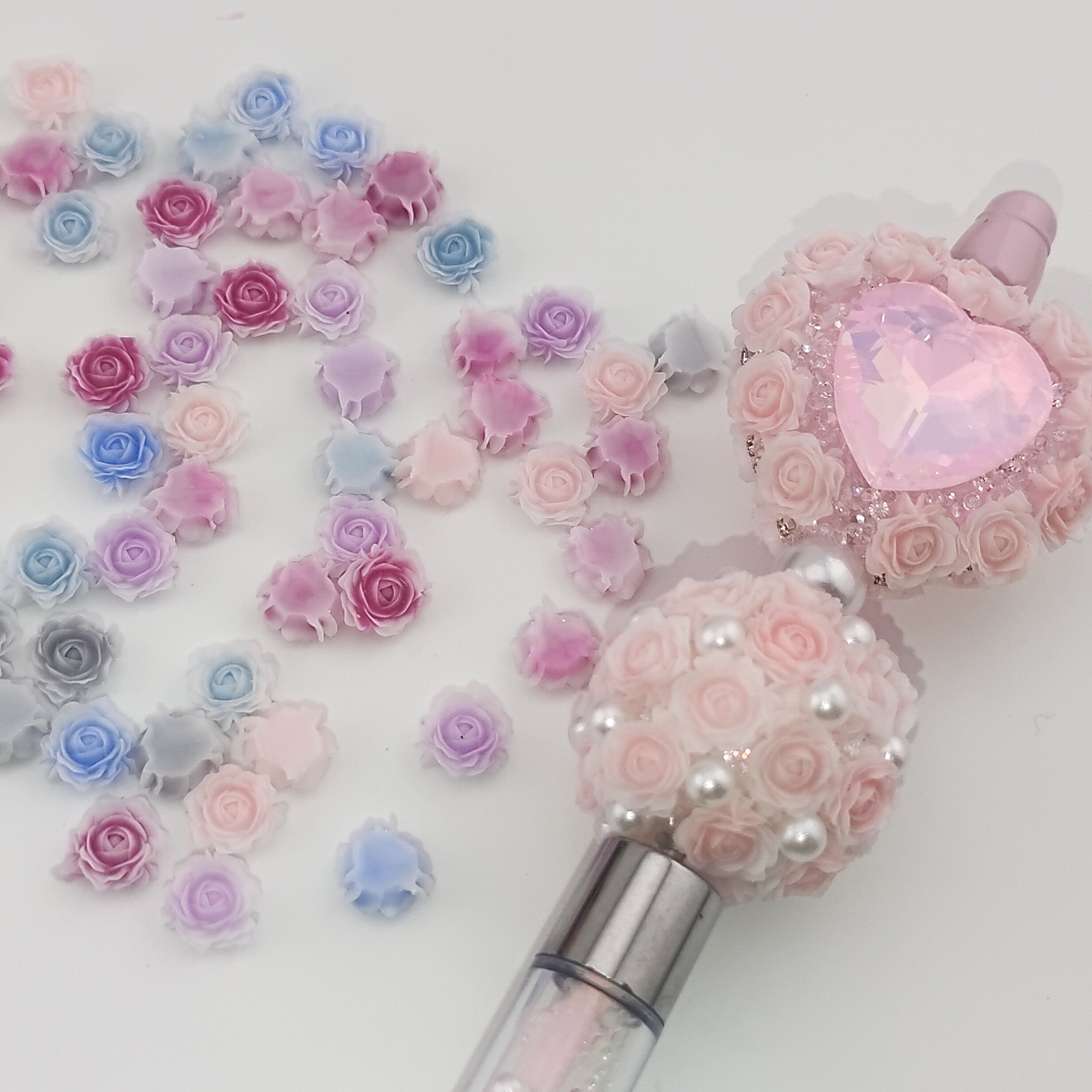 FS1060- 8MM Mixed Color Glowing  Rose Resin Flower Nail Charms For Making Fancy Bead