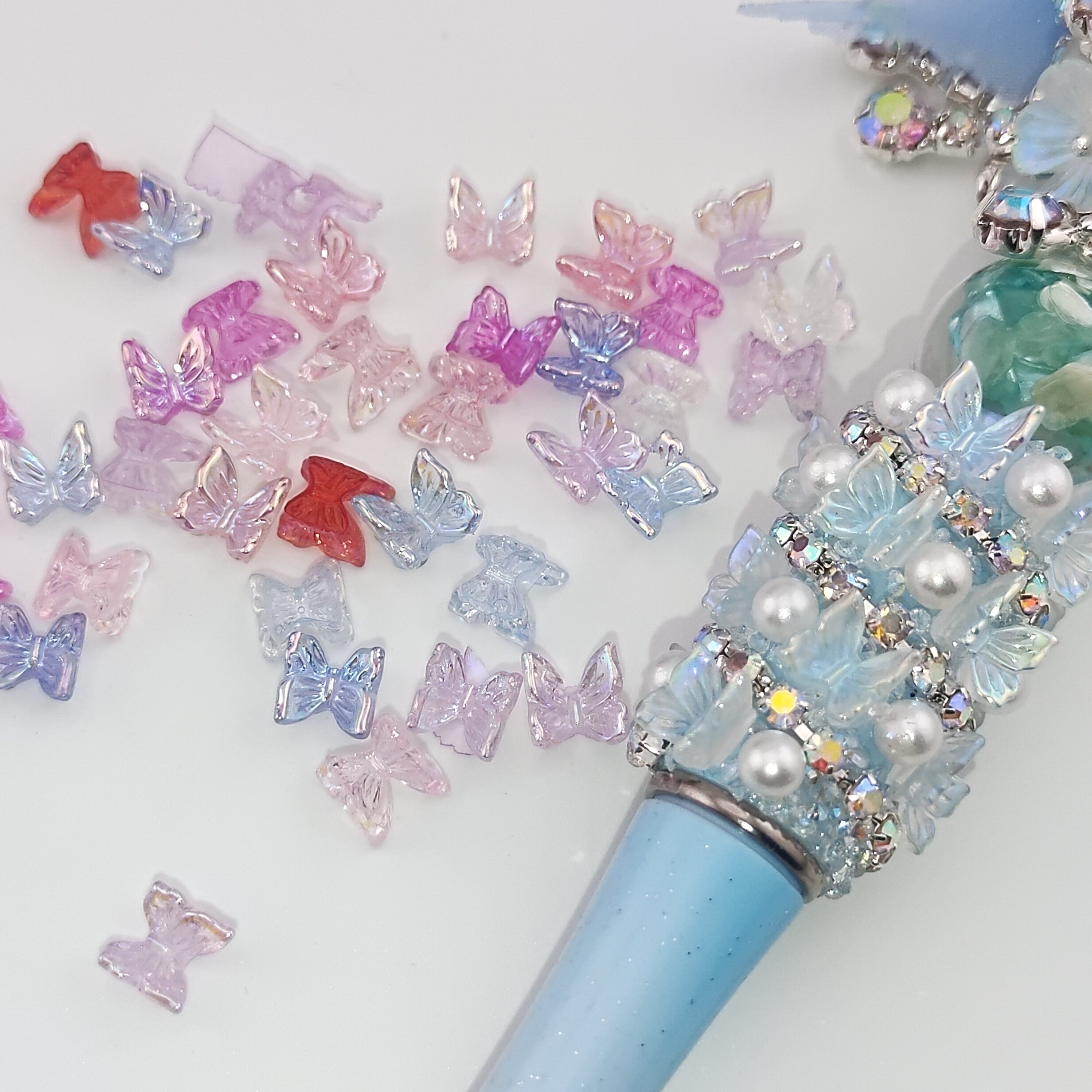 FS0971- 6.5mm*6.5mm  Mixed Color Mini Butterfly Resin Nail Charms For Making Fancy Pen Or Fancy Bead Or Nails
