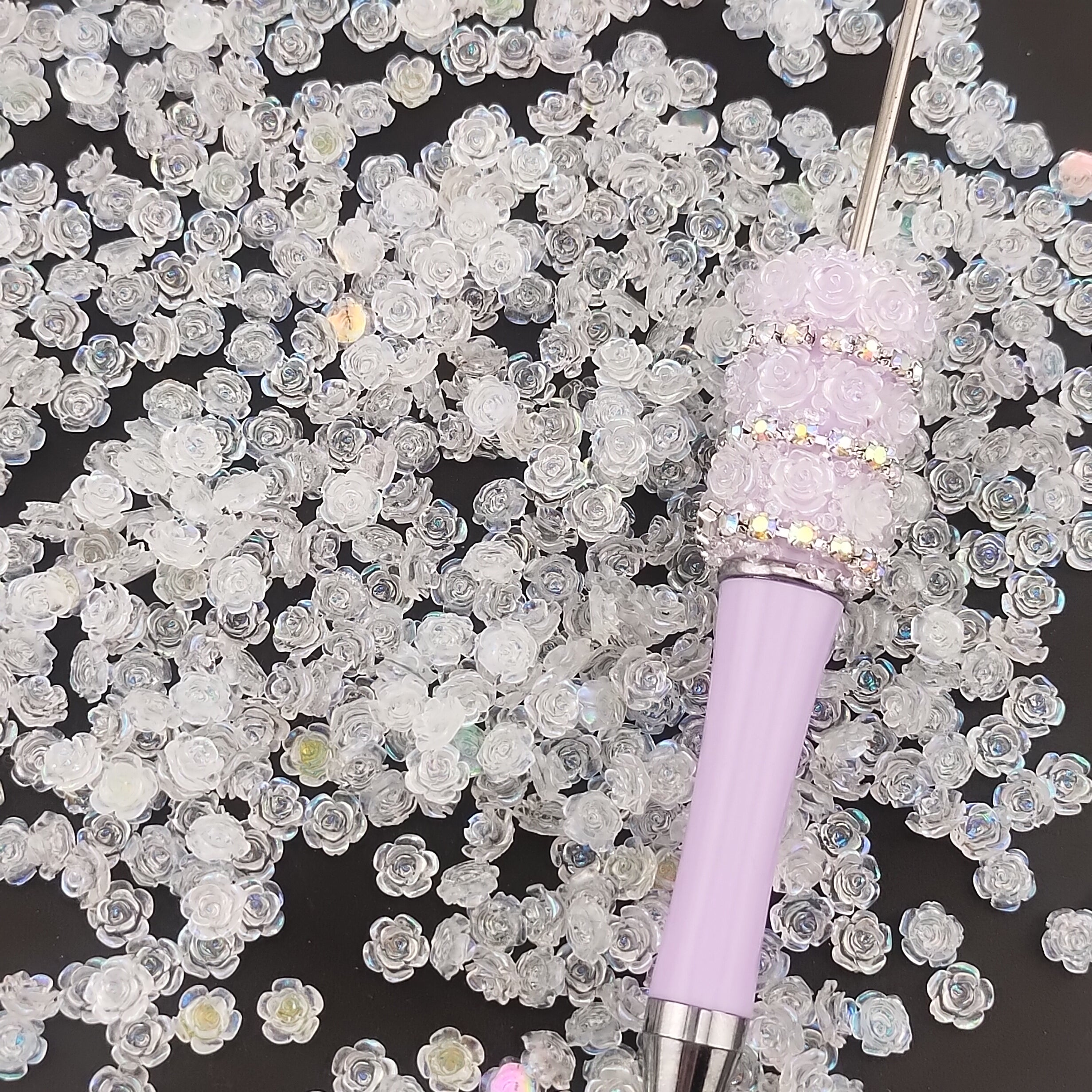 FS1027- 6MM Clear Rose Resin Flower Nail Charms For Making Fancy Bead Or Fancy Pen
