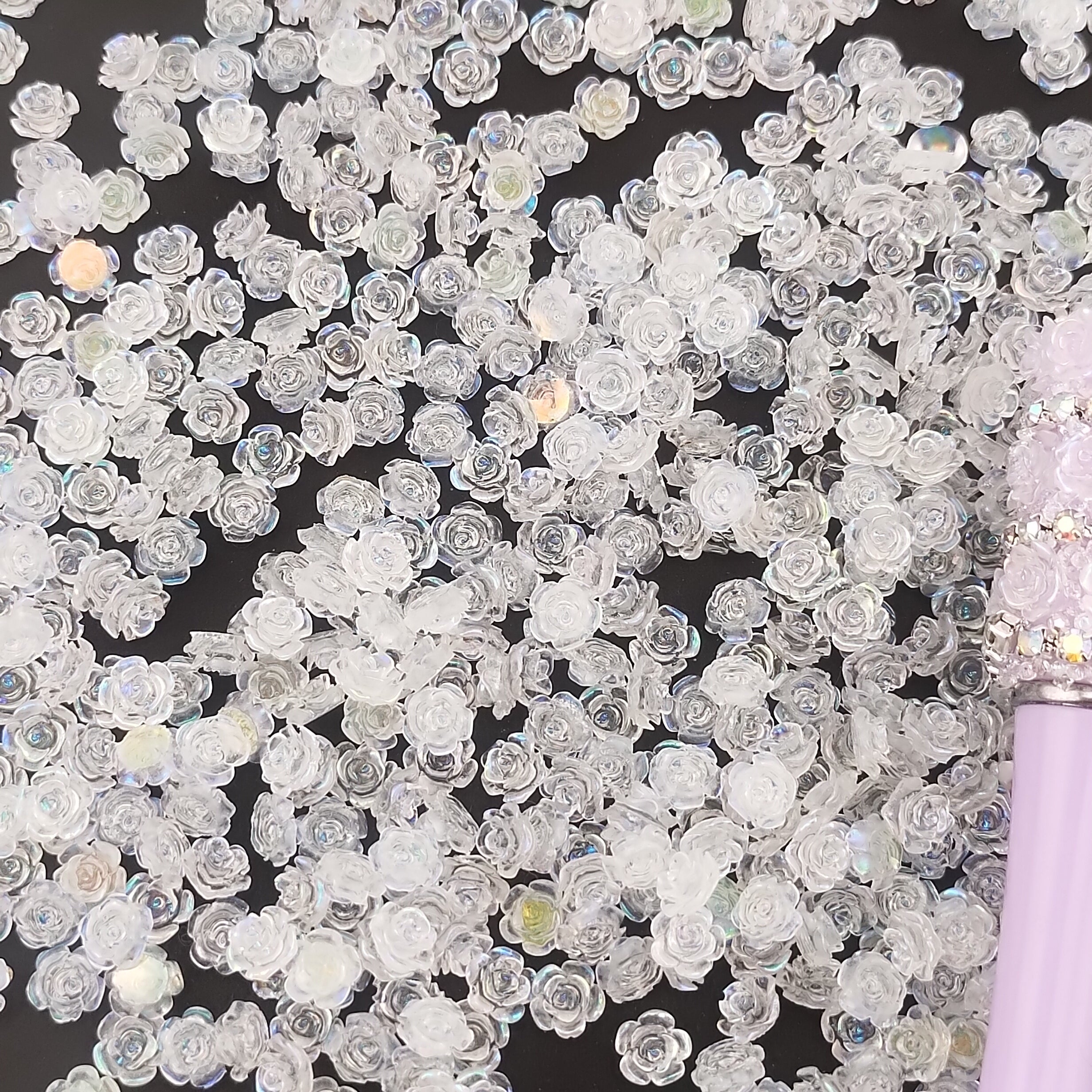FS1027- 6MM Clear Rose Resin Flower Nail Charms For Making Fancy Bead Or Fancy Pen