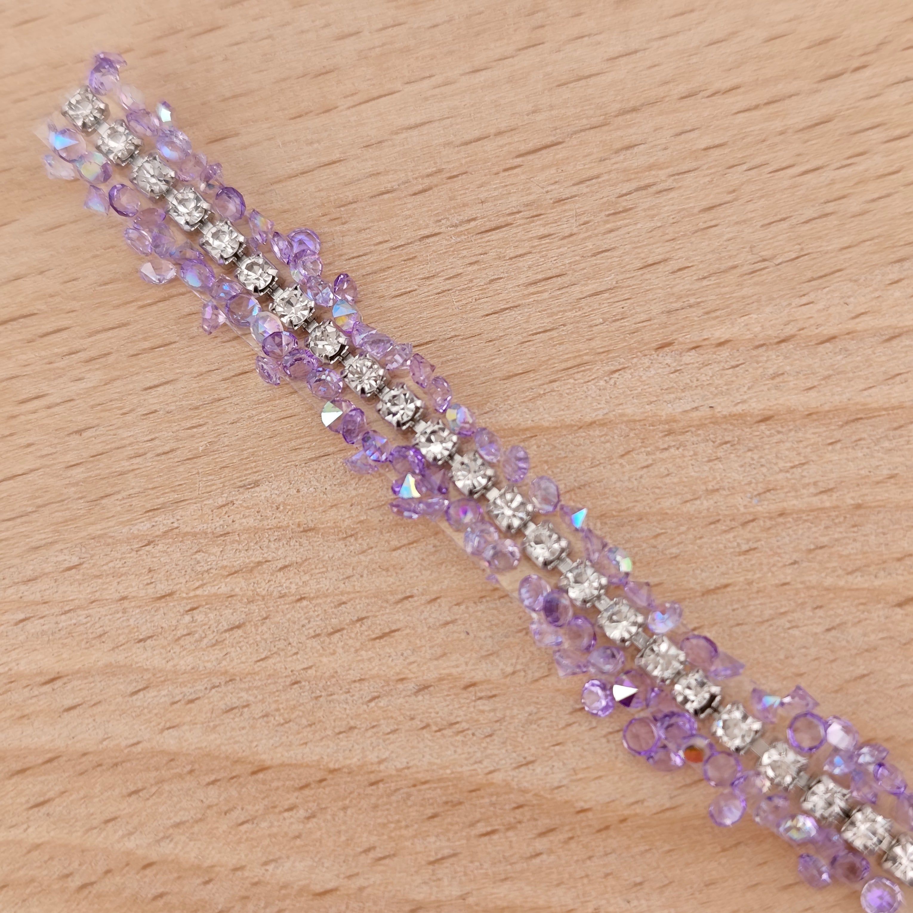FS2994- 9mm Width, Sugar Diamonds Wraps tapes With Silver Chain In Middle Diamonds Tapes for Making Fancy Beads