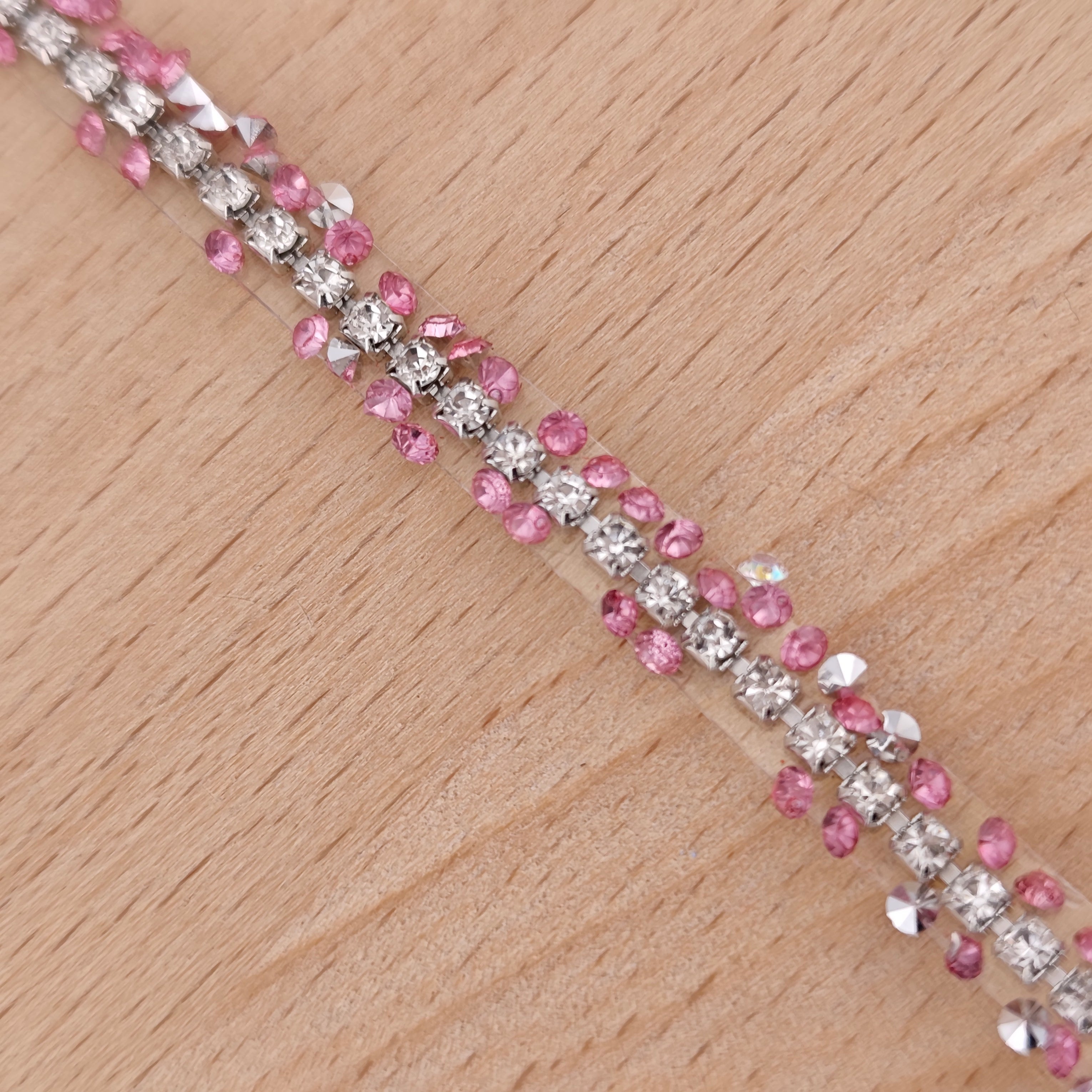 FS2994- 9mm Width, Sugar Diamonds Wraps tapes With Silver Chain In Middle Diamonds Tapes for Making Fancy Beads