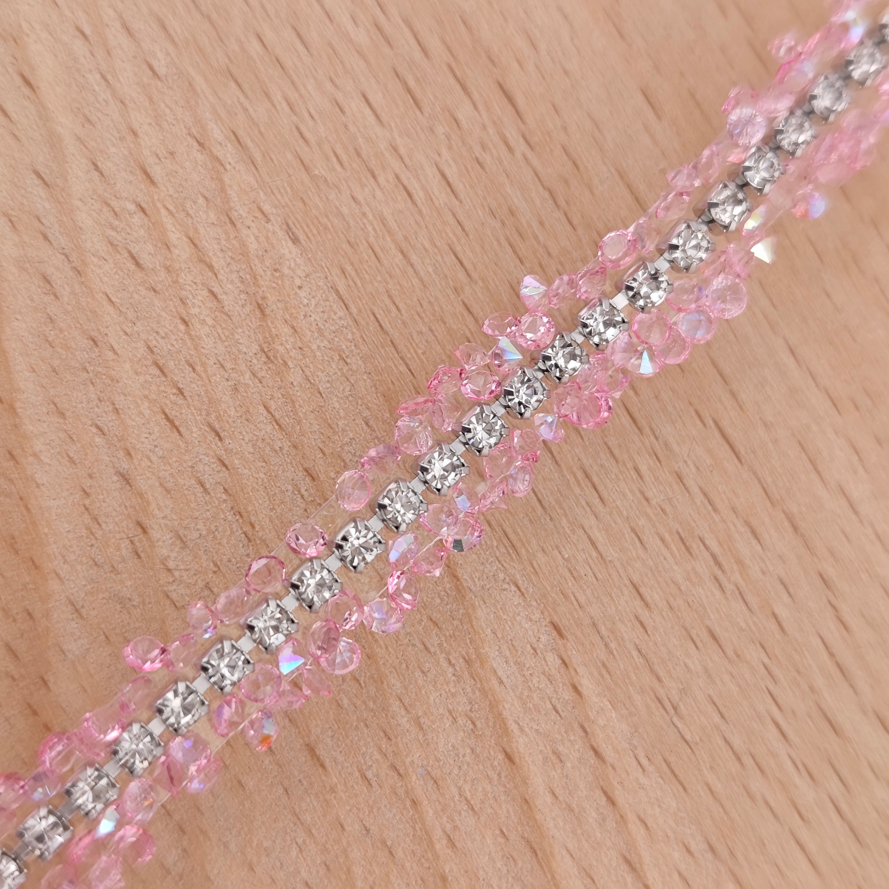 FS2994- 9mm Width, Sugar Diamonds Wraps tapes With Silver Chain In Middle Diamonds Tapes for Making Fancy Beads