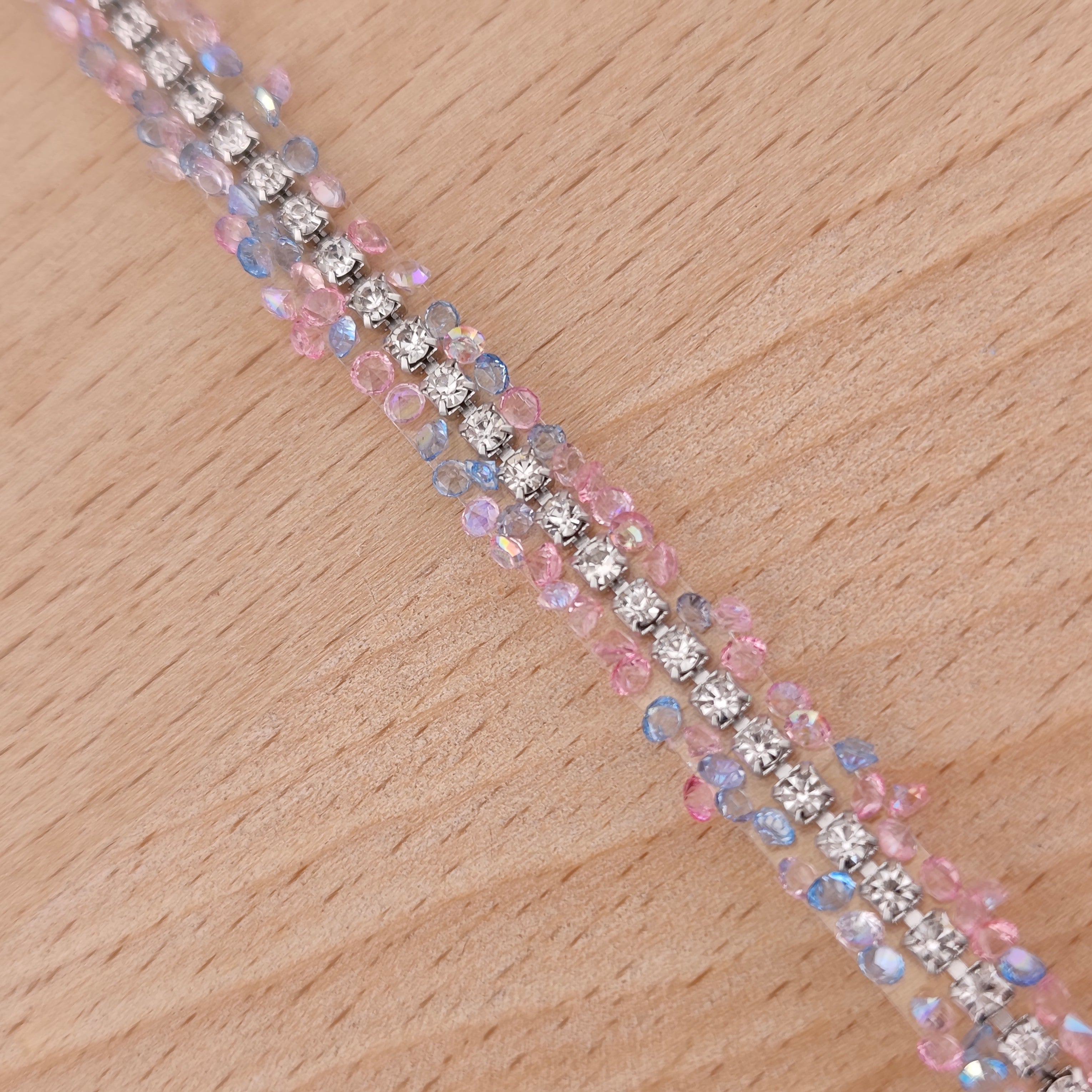 FS2994- 9mm Width, Sugar Diamonds Wraps tapes With Silver Chain In Middle Diamonds Tapes for Making Fancy Beads