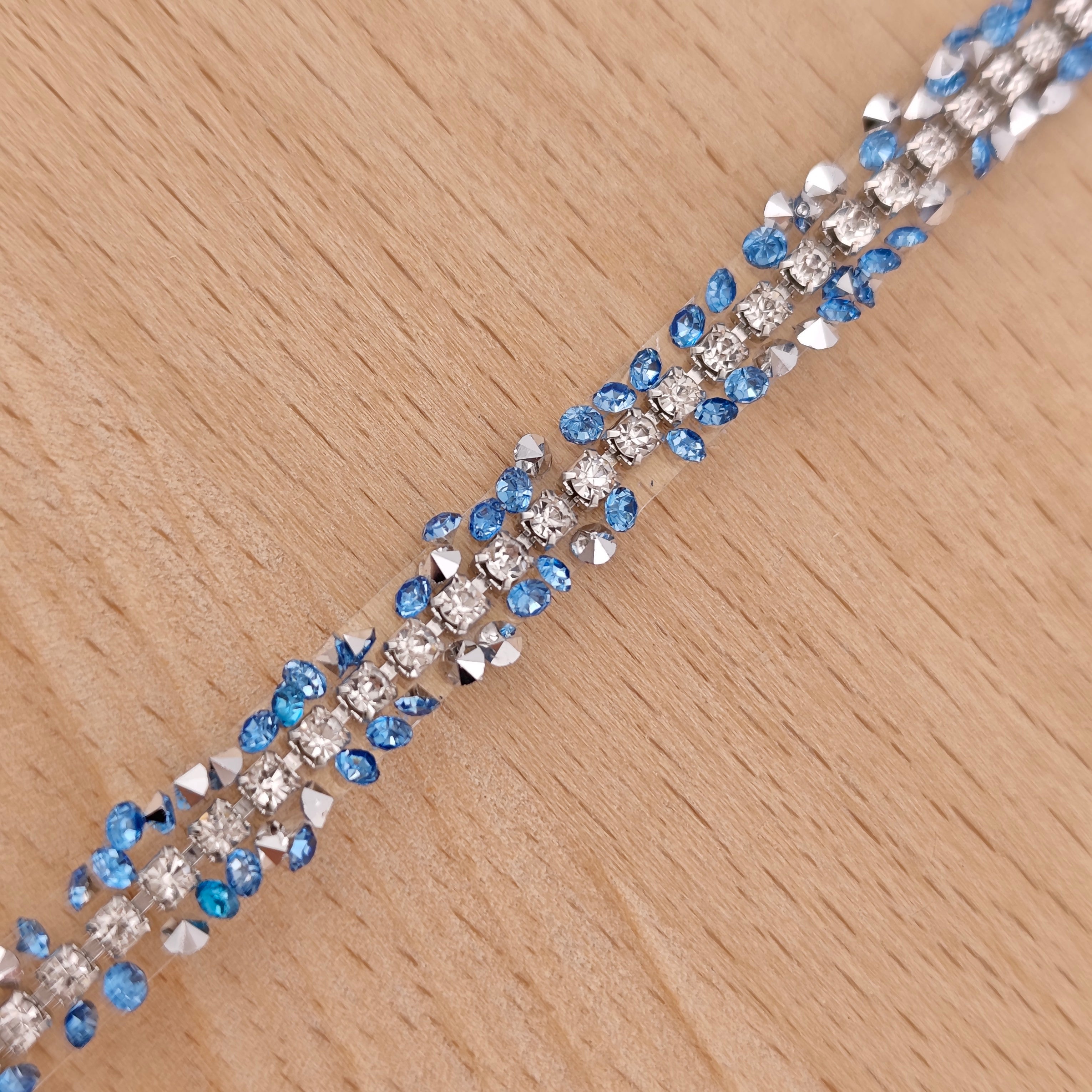 FS2994- 9mm Width, Sugar Diamonds Wraps tapes With Silver Chain In Middle Diamonds Tapes for Making Fancy Beads