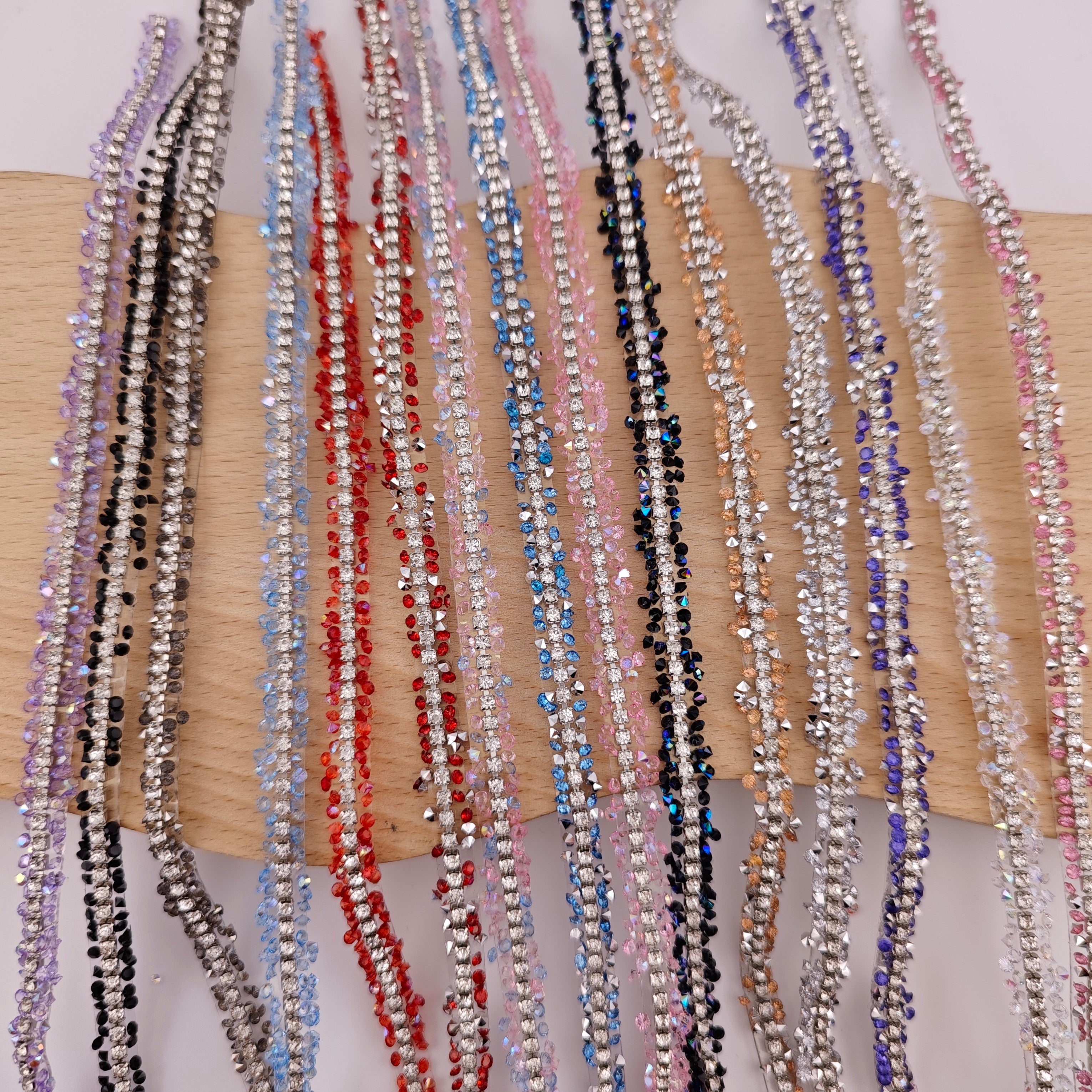 FS2994- 9mm Width, Sugar Diamonds Wraps tapes With Silver Chain In Middle Diamonds Tapes for Making Fancy Beads