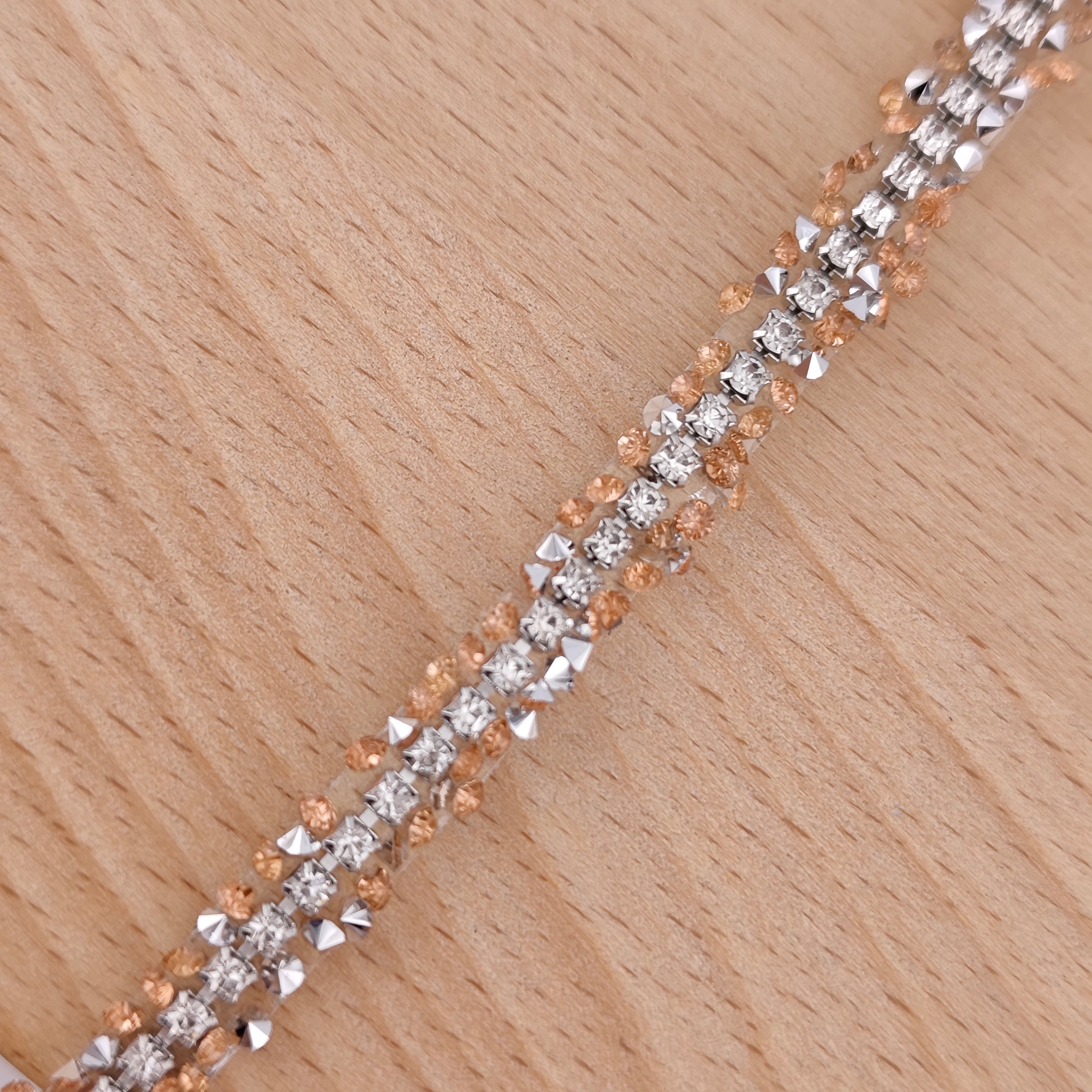 FS2994- 9mm Width, Sugar Diamonds Wraps tapes With Silver Chain In Middle Diamonds Tapes for Making Fancy Beads
