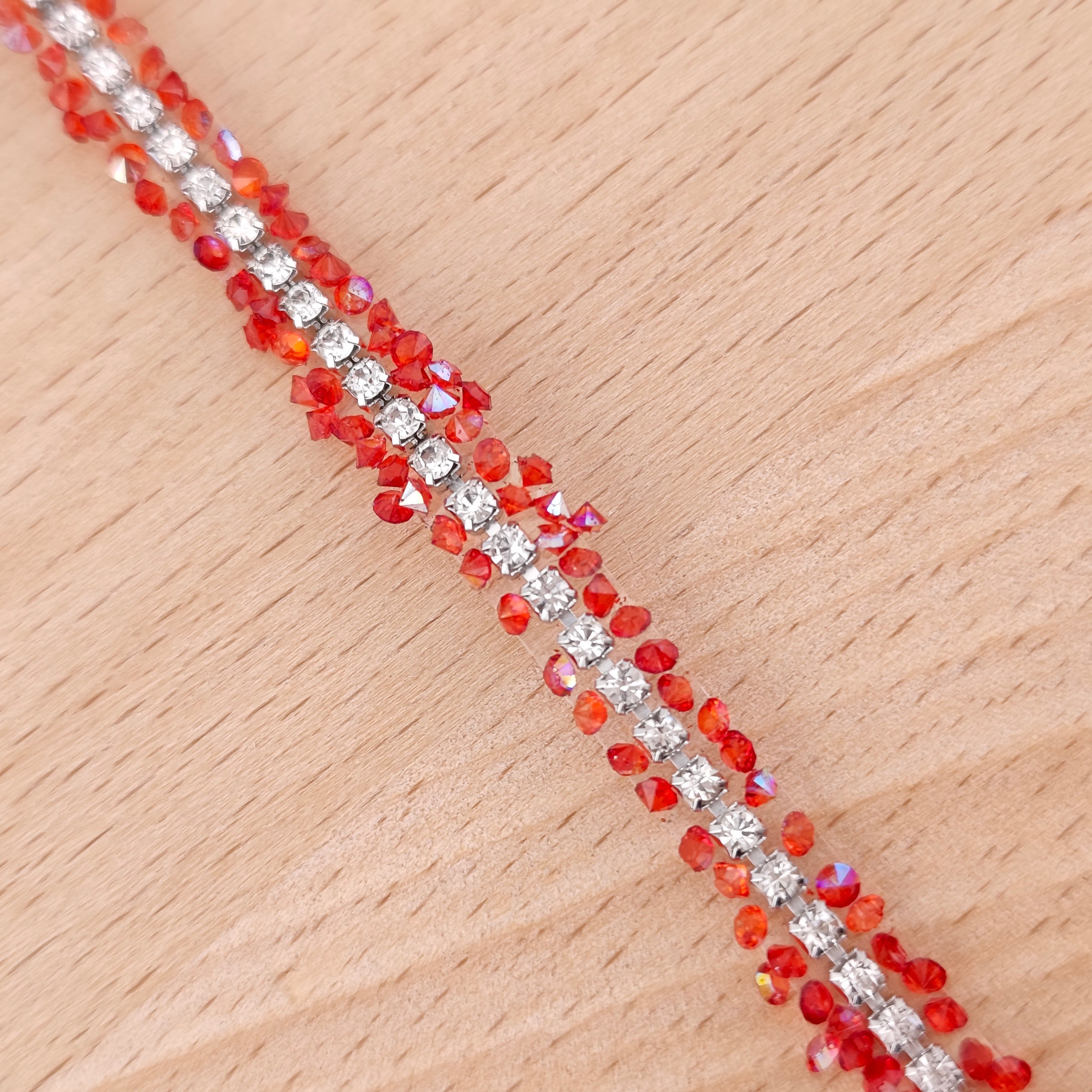 FS2994- 9mm Width, Sugar Diamonds Wraps tapes With Silver Chain In Middle Diamonds Tapes for Making Fancy Beads