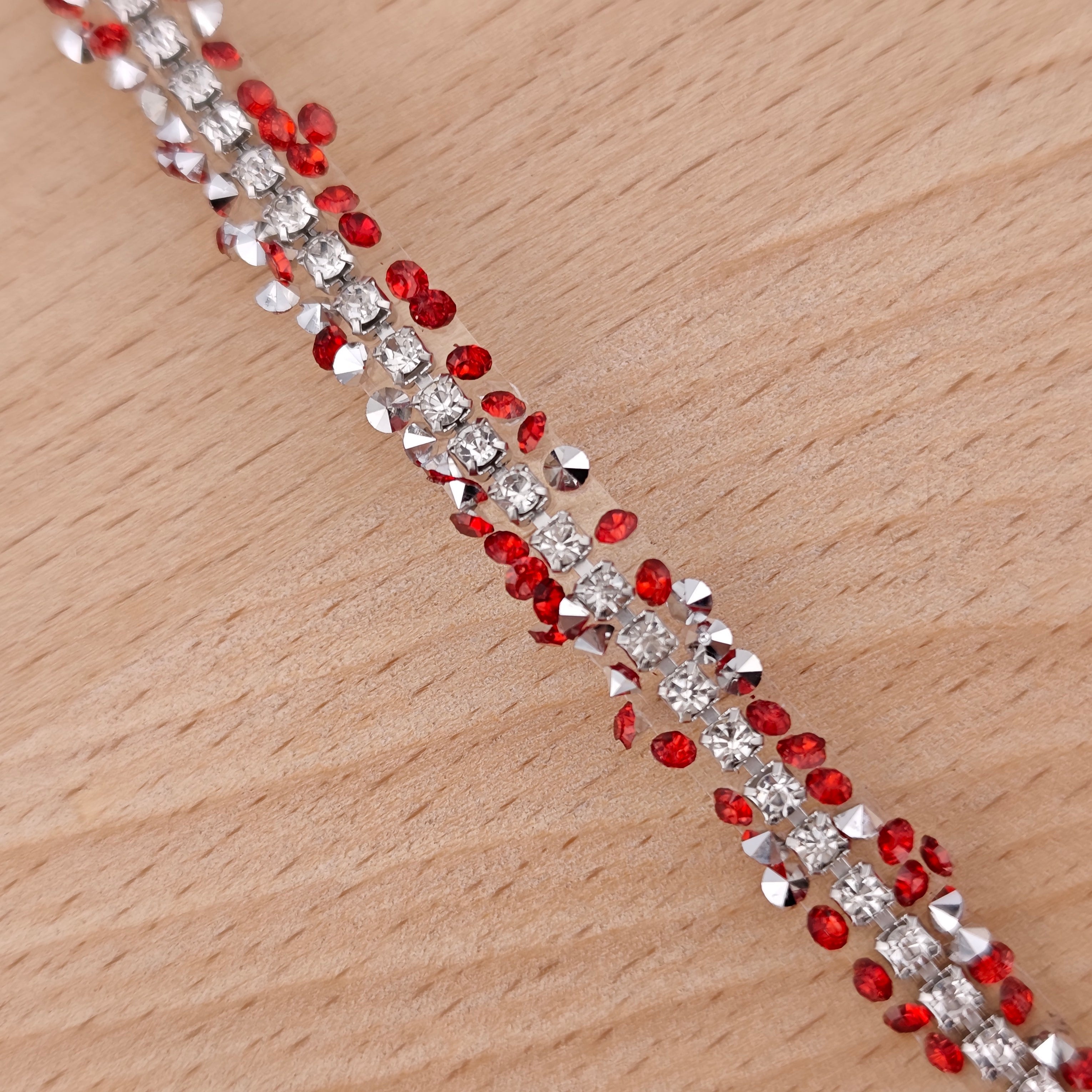 FS2994- 9mm Width, Sugar Diamonds Wraps tapes With Silver Chain In Middle Diamonds Tapes for Making Fancy Beads